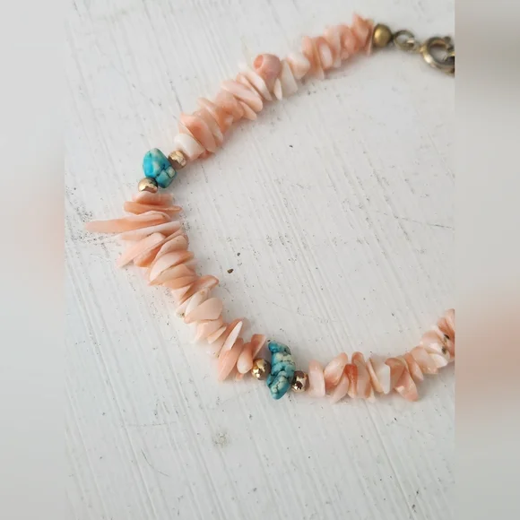 Vintage Pink & Turquoise Coral Bracelet - 7.5" Diameter - Italy - Genuine - Picture 2 of 4